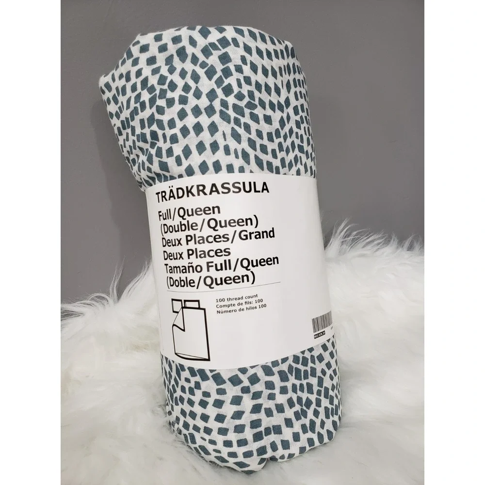 IKEA Tradkrassula Full/Queen Duvet Cover & Pillowcases White Teal Blue Scandi